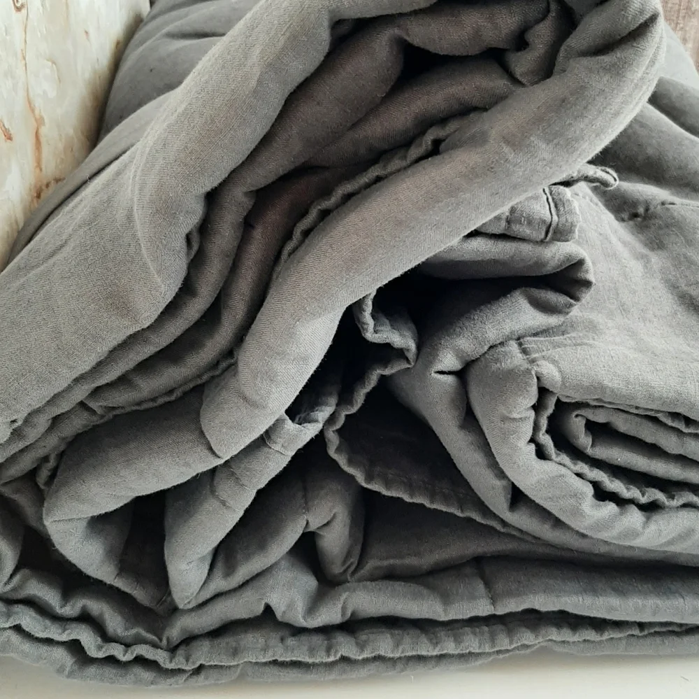 West Elm European Flax Linen Box Stitch Quilt Iron Blue